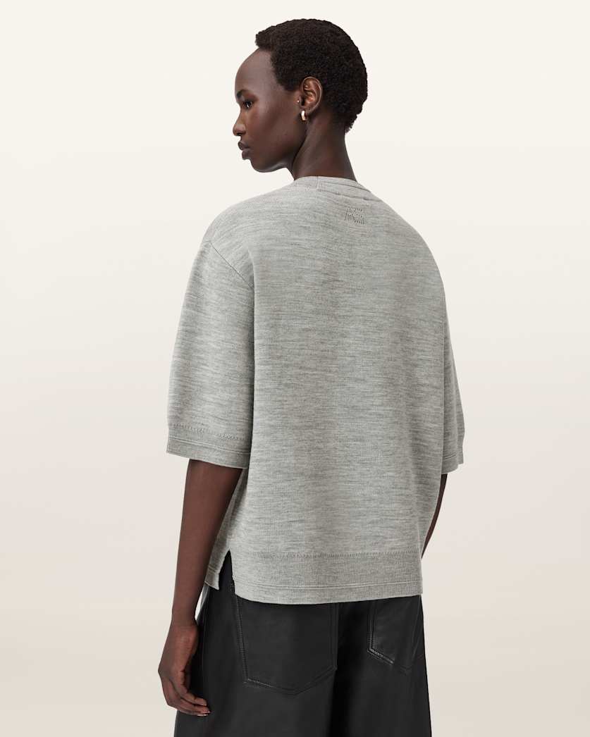 AllSaints Nika Relaxed Wool T Shirt Women's Grey Marl Women's