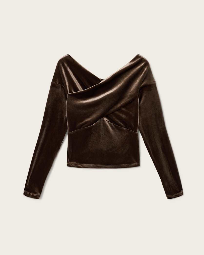 AllSaints Delta Velvet Wrap Top Women's Bitter Brown Women's