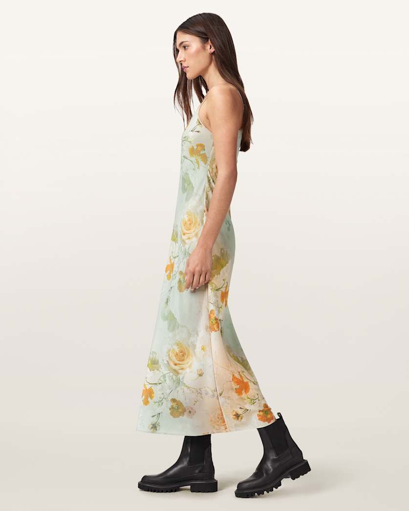 AllSaints Bryony Floral Slip Dress Women's Haze Blush Pink Women's
