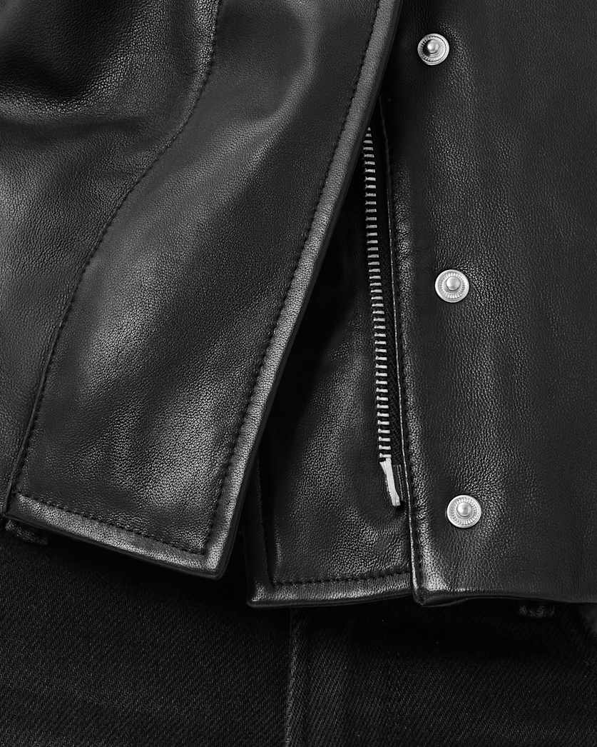 AllSaints Ryder Funnel Neck Leather Jacket Women's Black Women's