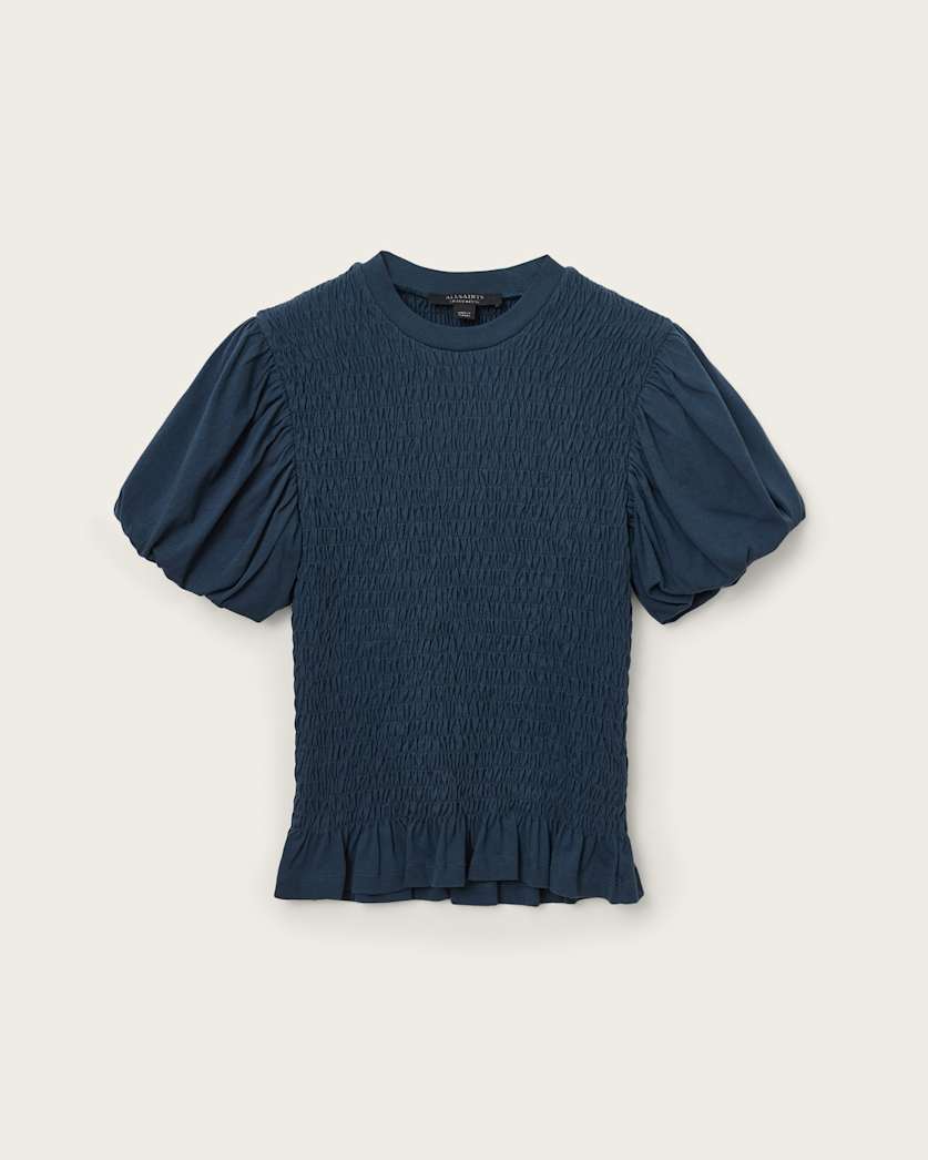 AllSaints Dael Smocked Slim Top Women's Midnight Blue Women's