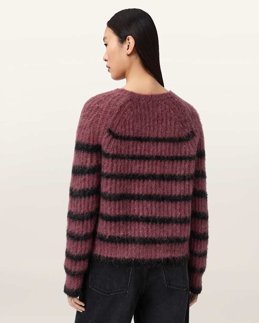 AllSaints Riga Striped Crew Neck Sweater Women's Bttle Brown/Barley Women's