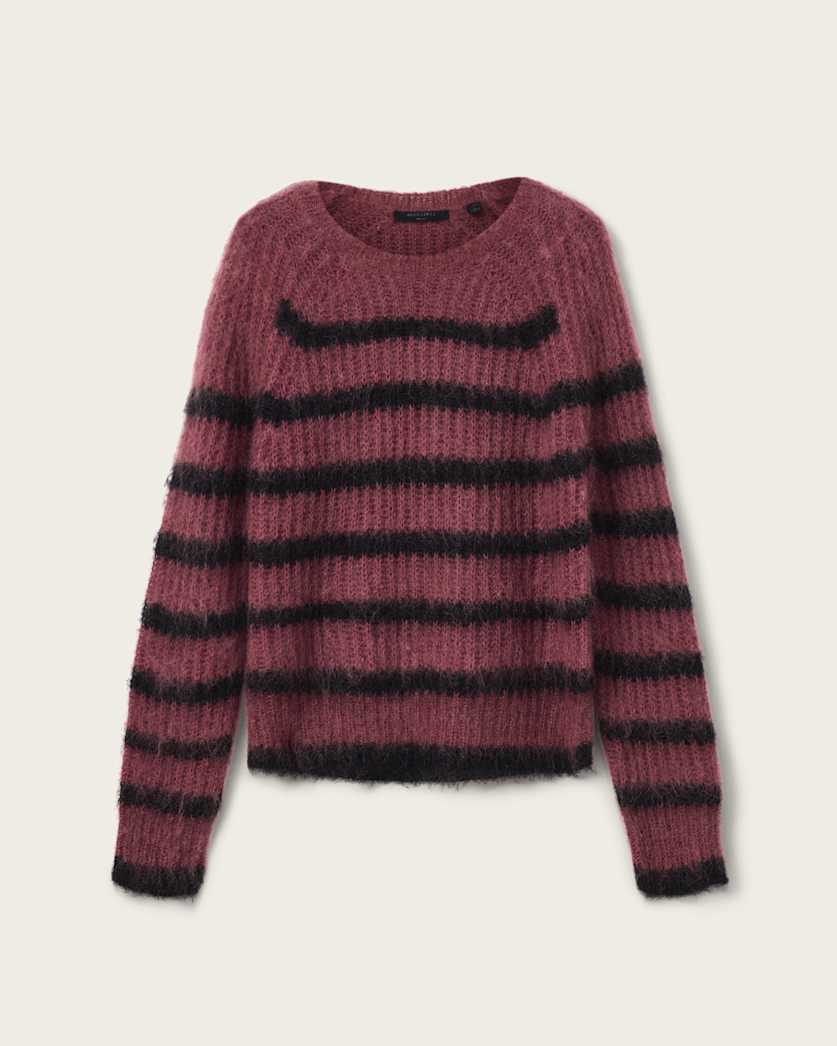 AllSaints Riga Striped Crew Neck Sweater Women's Bttle Brown/Barley Women's