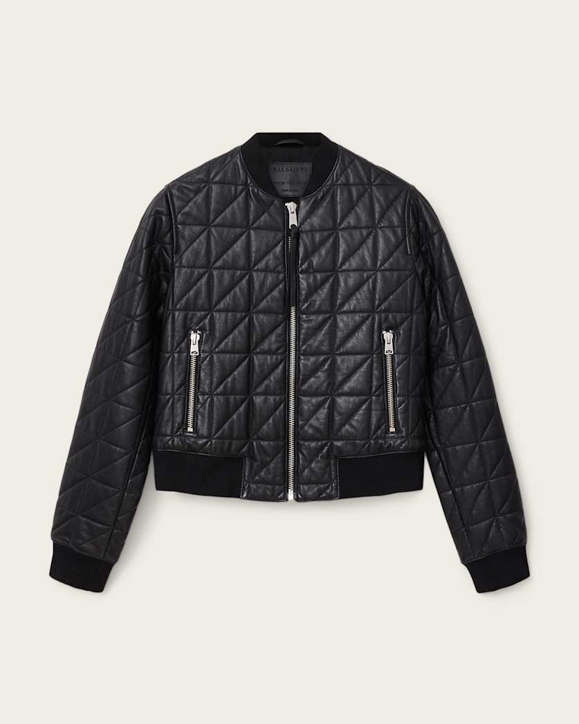 AllSaints Carly Quilt Leather Bomber Jacket Women's Black Women's