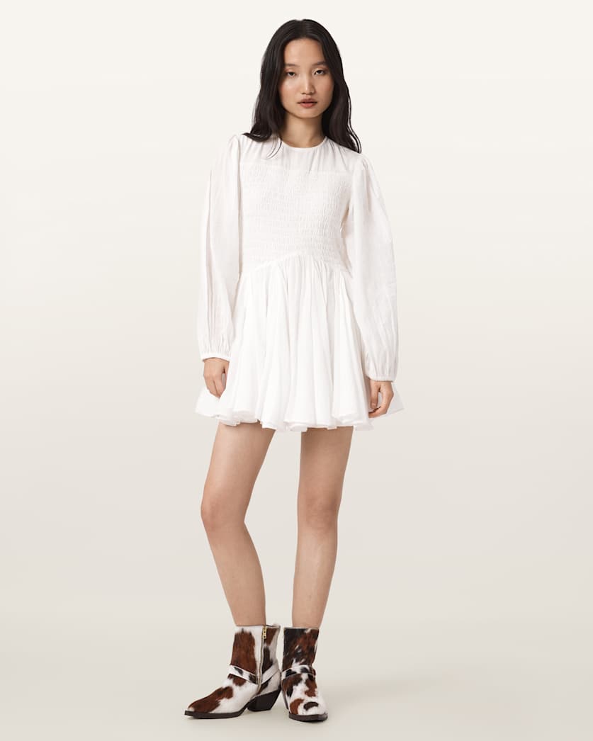 AllSaints Chia Smocked Mini Dress Women's White Women's