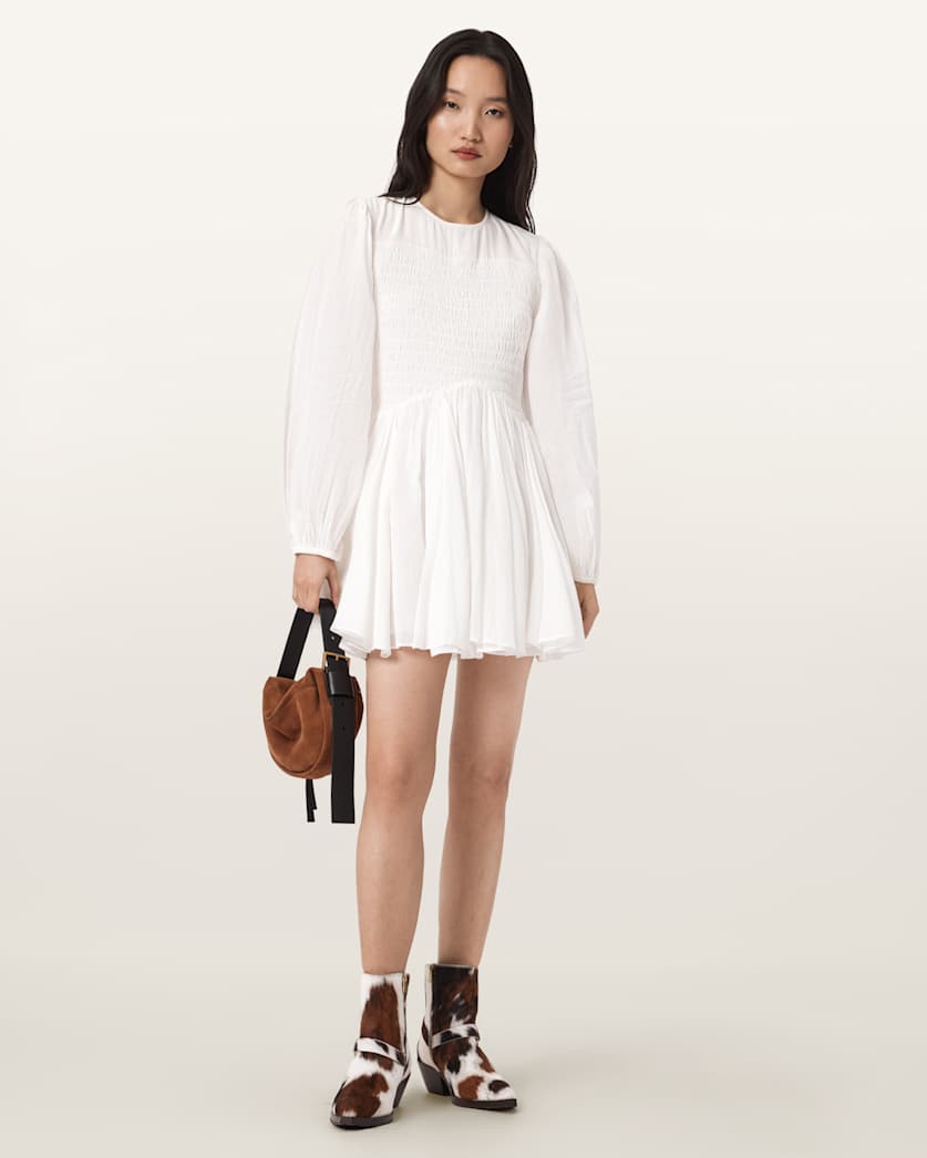 AllSaints Chia Smocked Mini Dress Women's White Women's