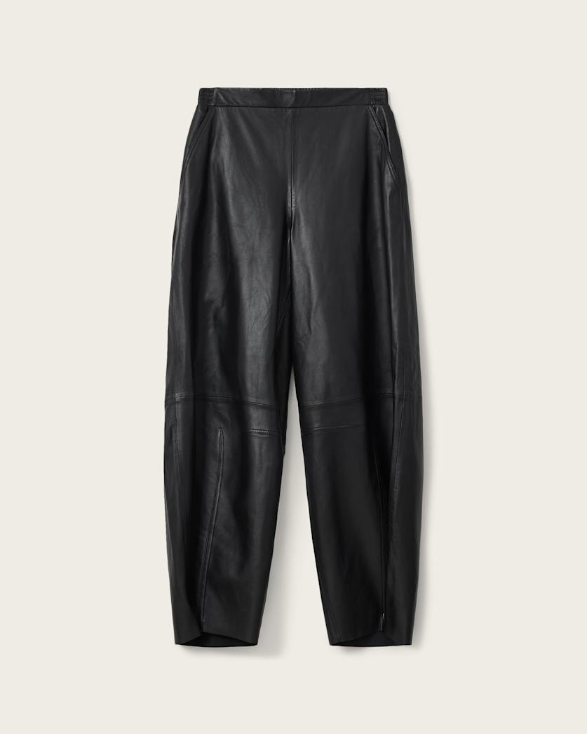 AllSaints Etta Barrel Leg Leather Pants Women's Black Women's