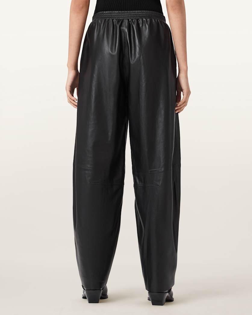 AllSaints Etta Barrel Leg Leather Pants Women's Black Women's