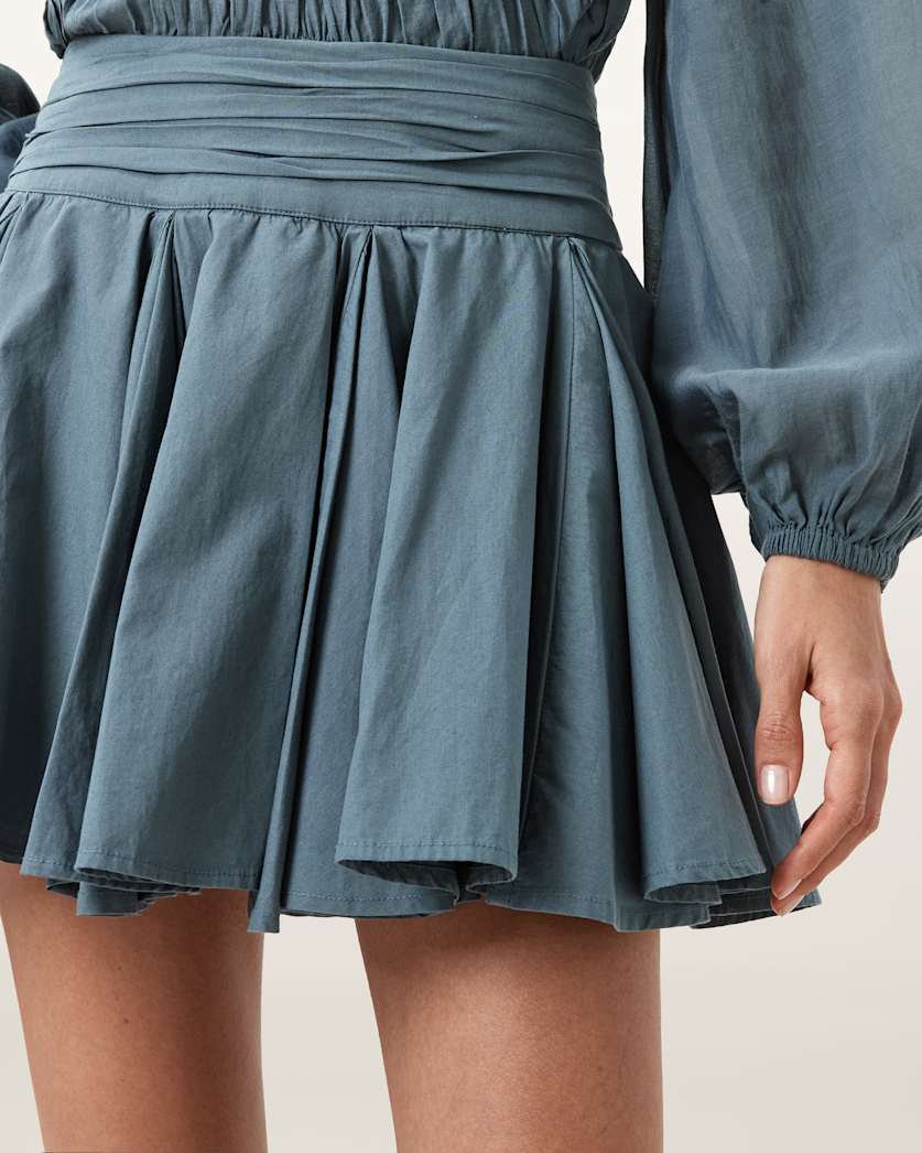 AllSaints Tulip Cotton Mini Skirt Women's Dark Slate Blue Women's