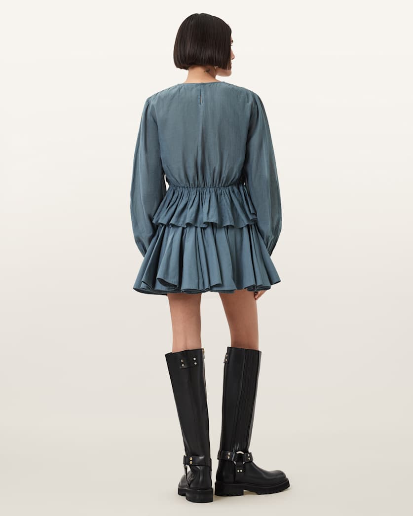 AllSaints Tulip Cotton Mini Skirt Women's Dark Slate Blue Women's