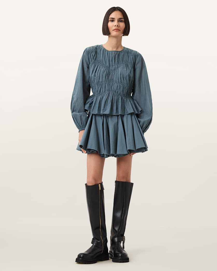 AllSaints Tulip Cotton Mini Skirt Women's Dark Slate Blue Women's