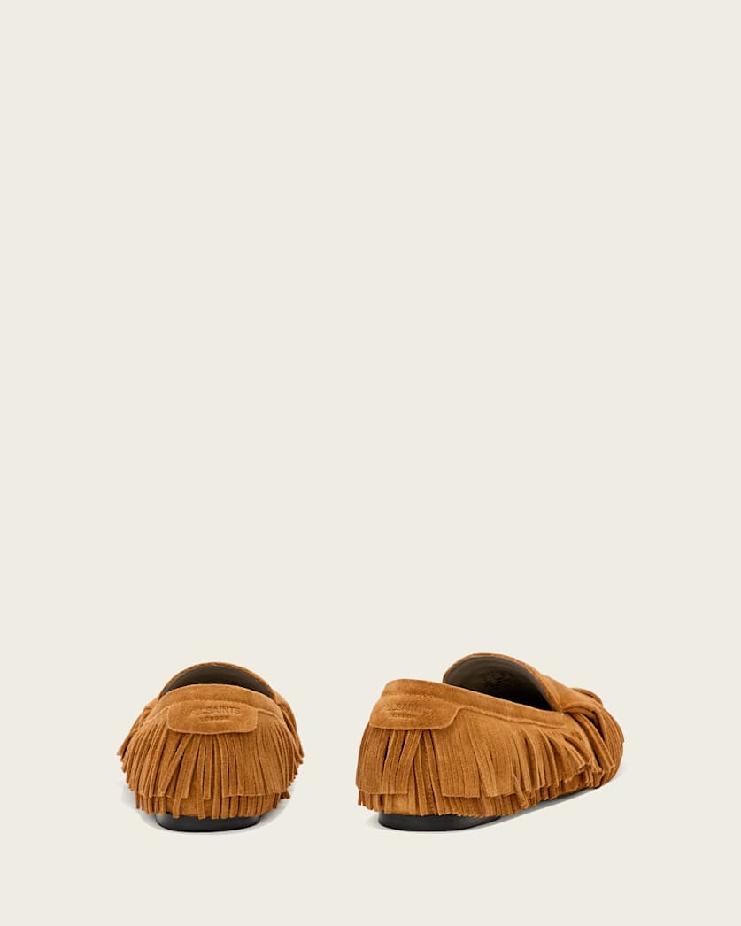 AllSaints Sandy Suede Fringe Loafers Women's Tan Brown Women's