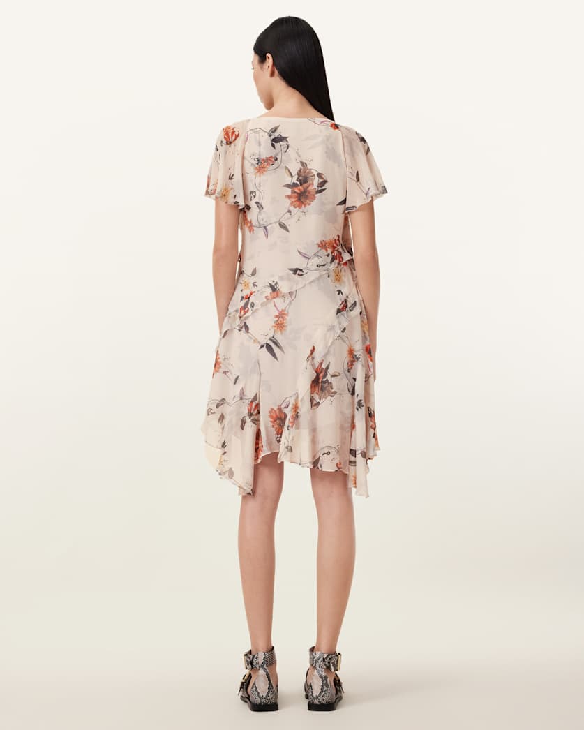 AllSaints Darma Floral Print Mini Dress Women's Utility Ecru White Women's