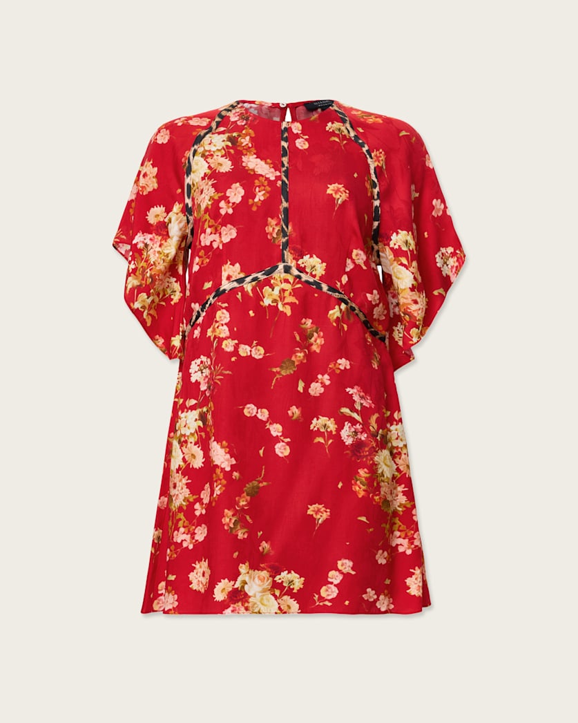 AllSaints Xena Floral Print Mini Dress Women's Armada Red Women's
