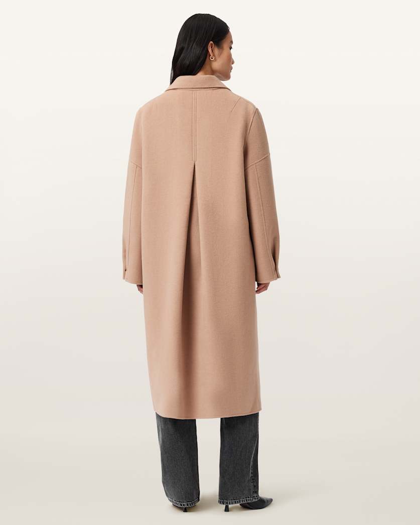 AllSaints Sellma Double Breasted Coat Women's Camel Brown Women's