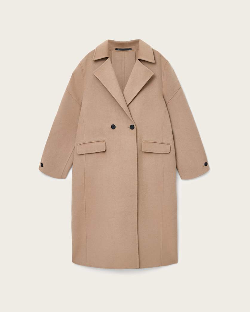 AllSaints Sellma Double Breasted Coat Women's Camel Brown Women's