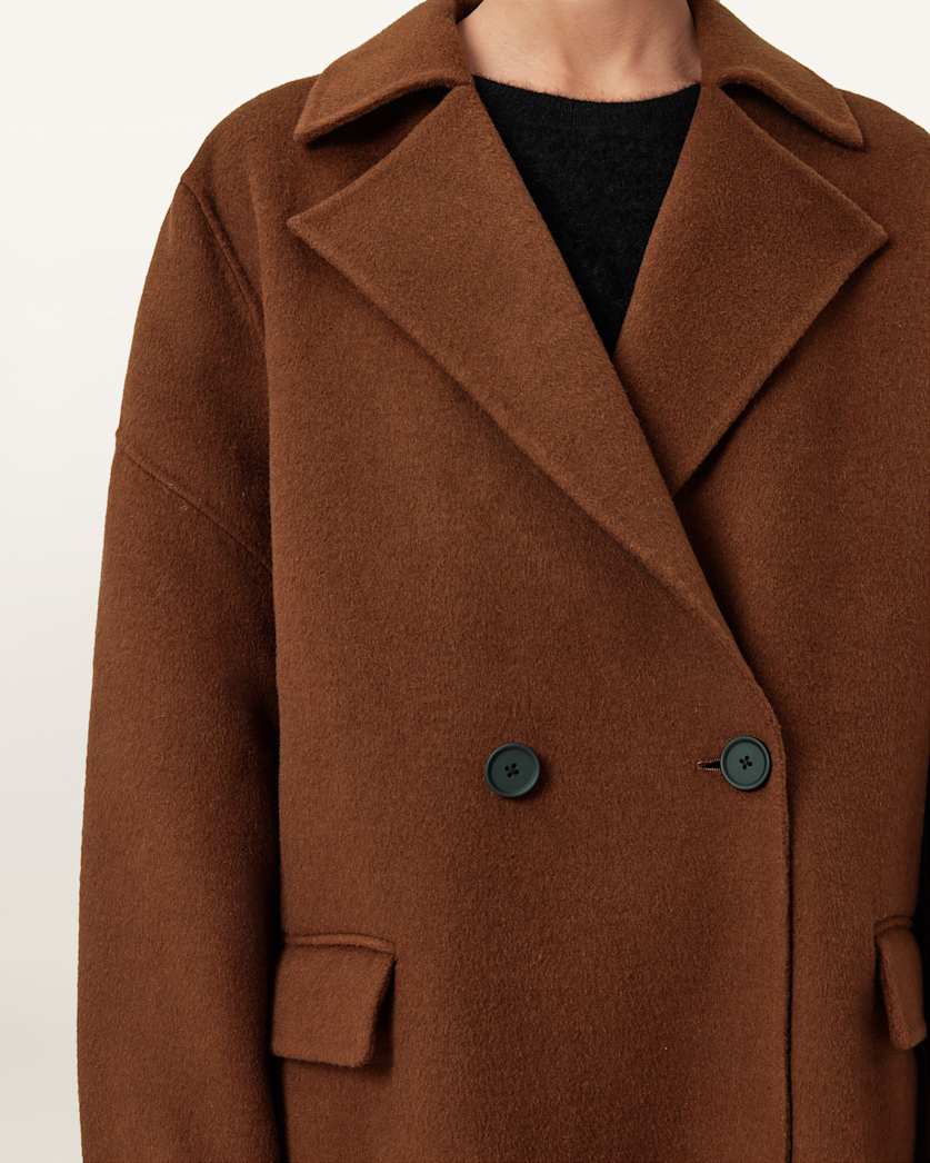 AllSaints Sellma Double Breasted Coat Women's Camel Brown Women's