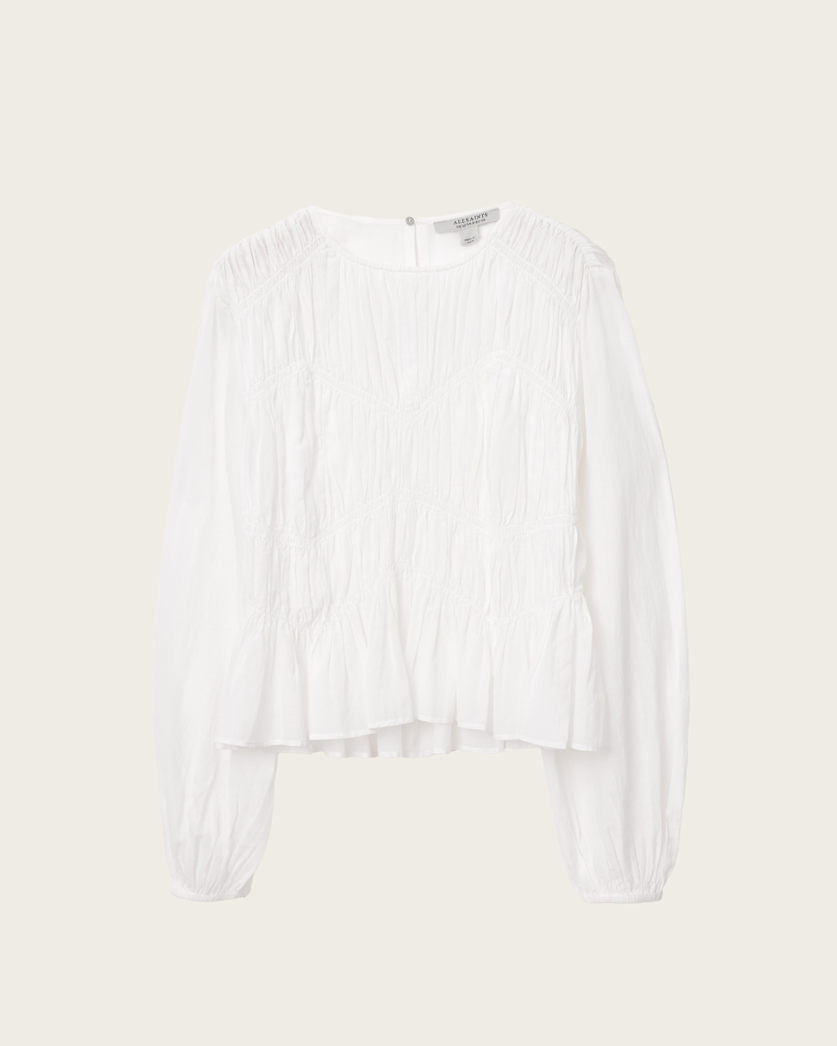 AllSaints Melani Round Neck Gathered Top Women's Antique White Women's