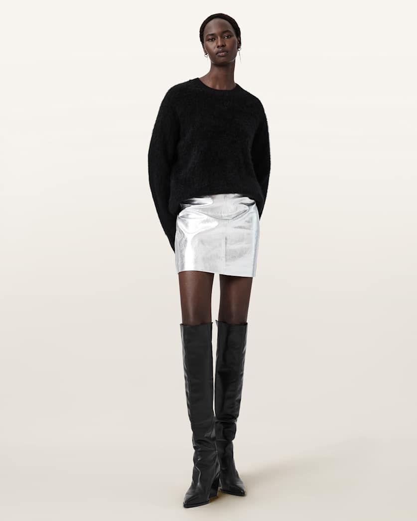 AllSaints Renai Leather Mini Skirt Women's Silver Women's