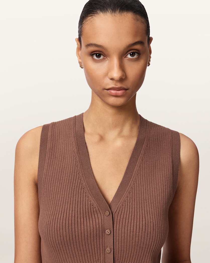 AllSaints Cruz Ribbed Knitted Waistcoat Women's Quarry Blue Women's