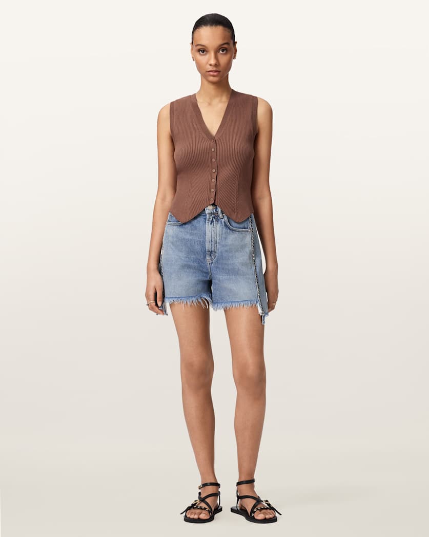 AllSaints Cruz Ribbed Knitted Waistcoat Women's Quarry Blue Women's