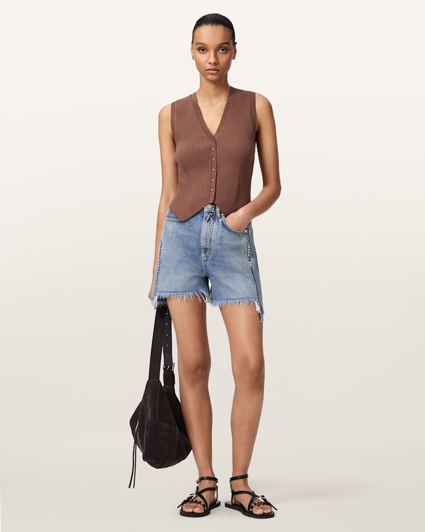AllSaints Cruz Ribbed Knitted Waistcoat Women's Quarry Blue Women's