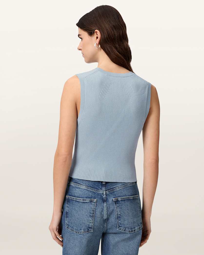 AllSaints Cruz Ribbed Knitted Waistcoat Women's Quarry Blue Women's