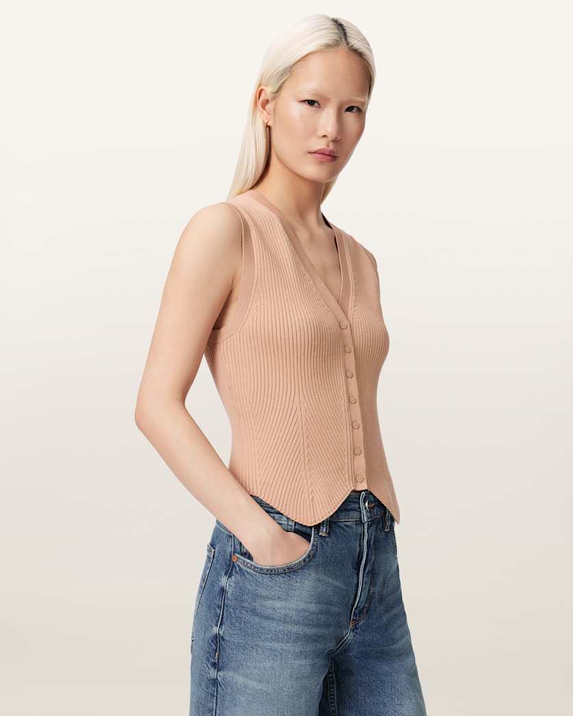 AllSaints Cruz Ribbed Knitted Vest Women's Burnt Umber Women's