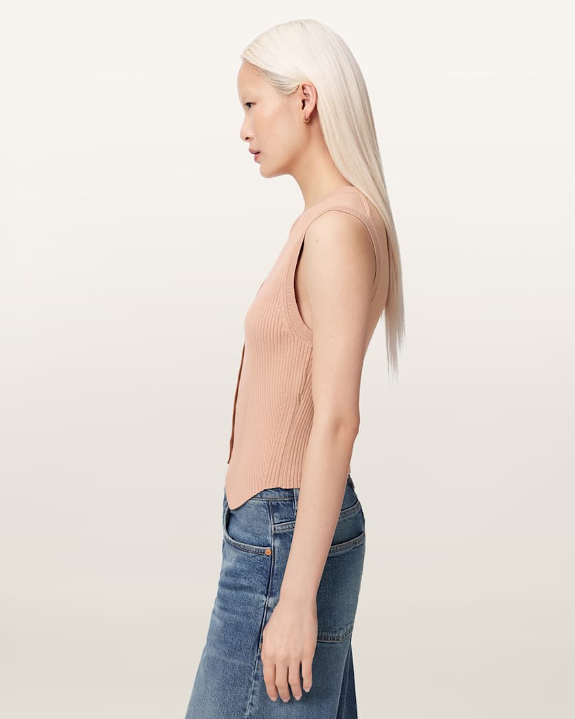 AllSaints Cruz Ribbed Knitted Vest Women's Burnt Umber Women's