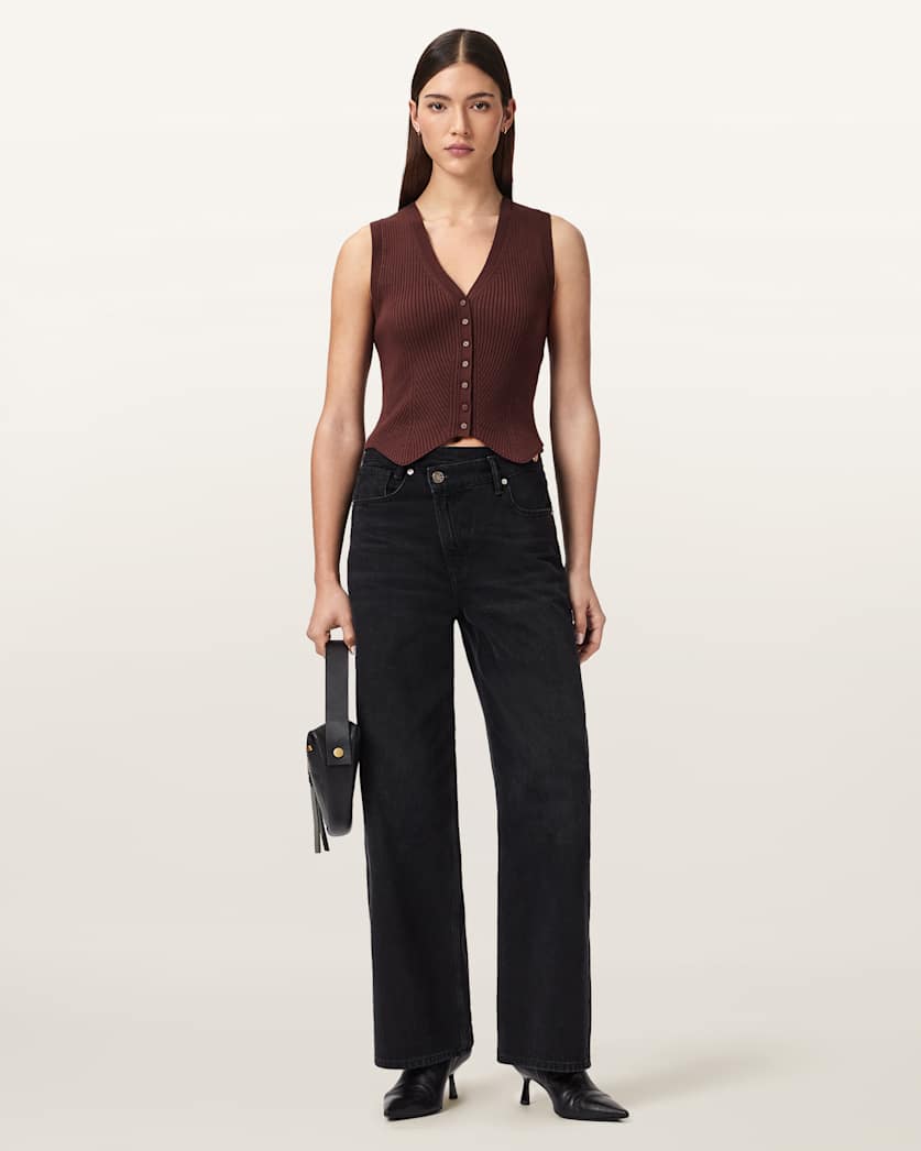 AllSaints Cruz Ribbed Knitted Vest Women's Burnt Umber Women's