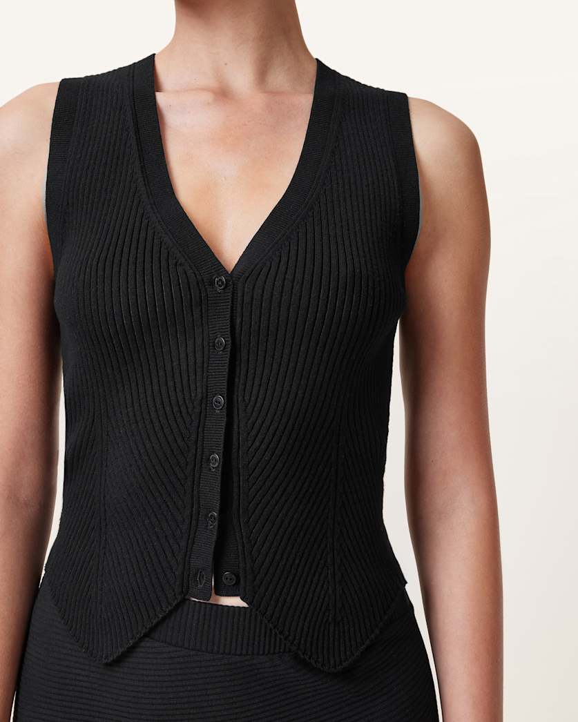 AllSaints Cruz Ribbed Knitted Vest Women's Burnt Umber Women's