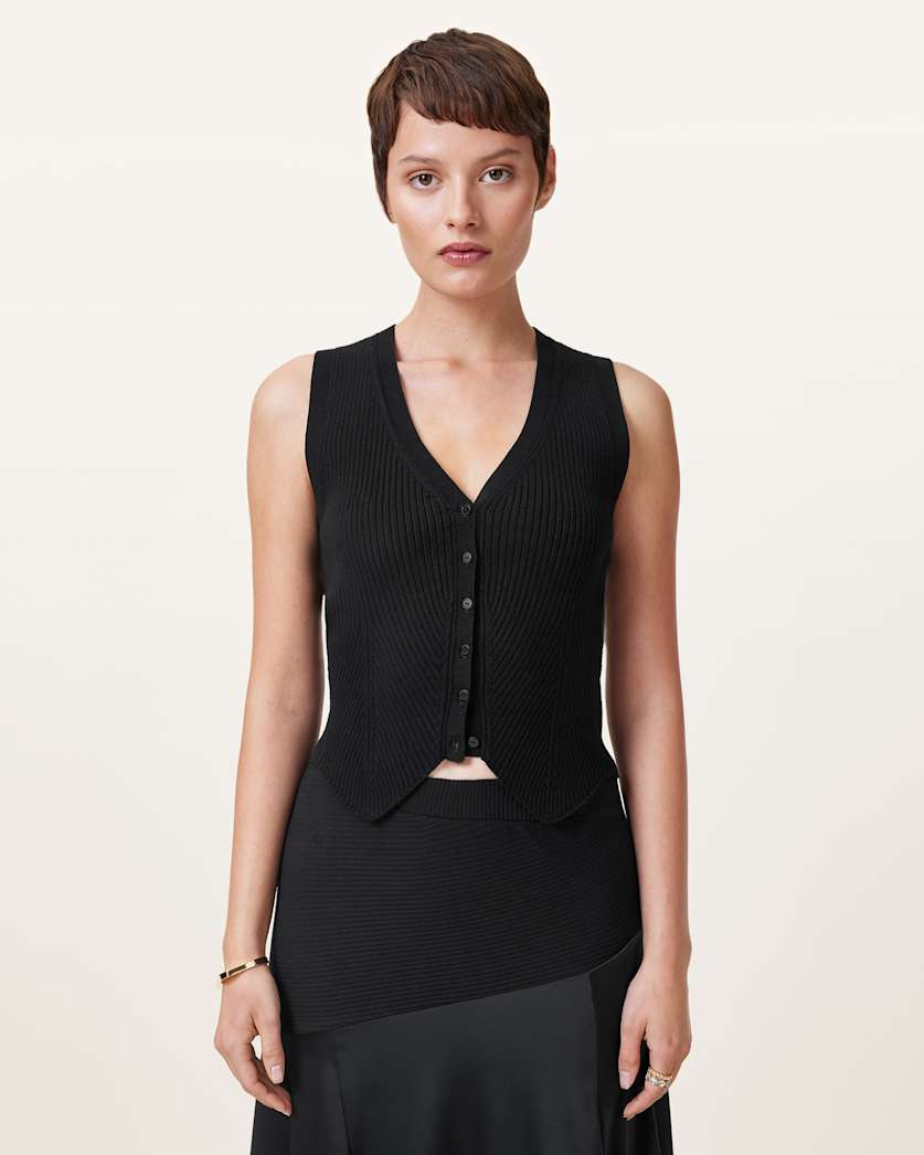 AllSaints Cruz Ribbed Knitted Vest Women's Burnt Umber Women's