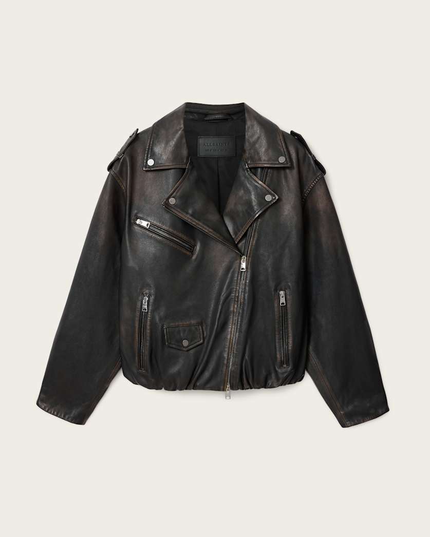 AllSaints Samina Relaxed Fit Leather Biker Jacket Women's Black/Brown Women's