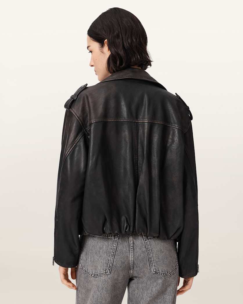 AllSaints Samina Relaxed Fit Leather Biker Jacket Women's Black/Brown Women's
