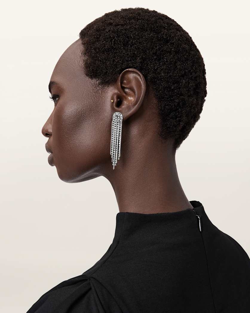 AllSaints April Fringe Earrings Women's Warm Silver Women's
