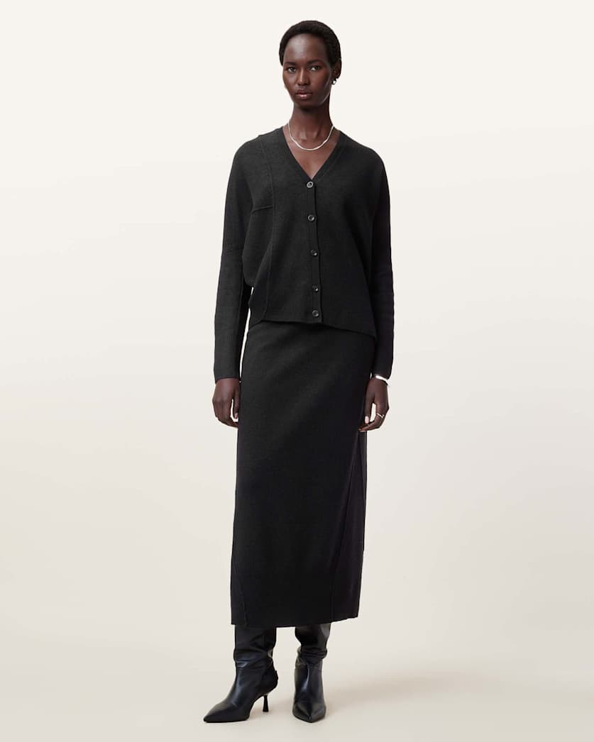 AllSaints Antonia V Neck Merino Wool Cardigan Women's Black Women's