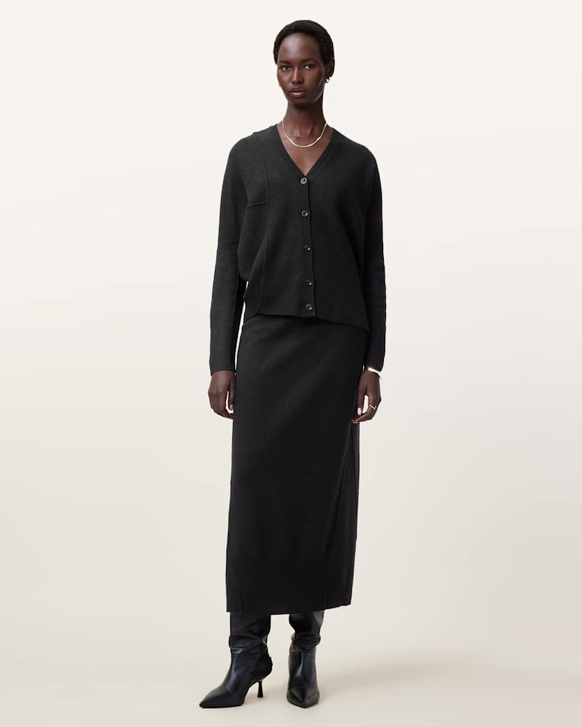AllSaints Antonia V Neck Merino Wool Cardigan Women's Black Women's