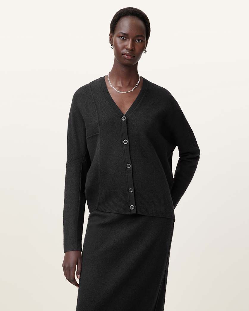 AllSaints Antonia V Neck Merino Wool Cardigan Women's Black Women's