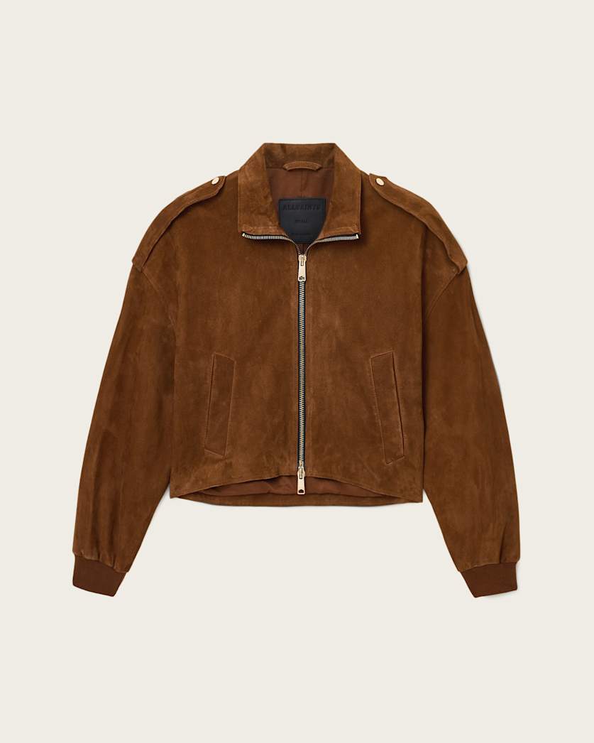 AllSaints Lowden Suede Jacket Women's Cognac Brown Women's