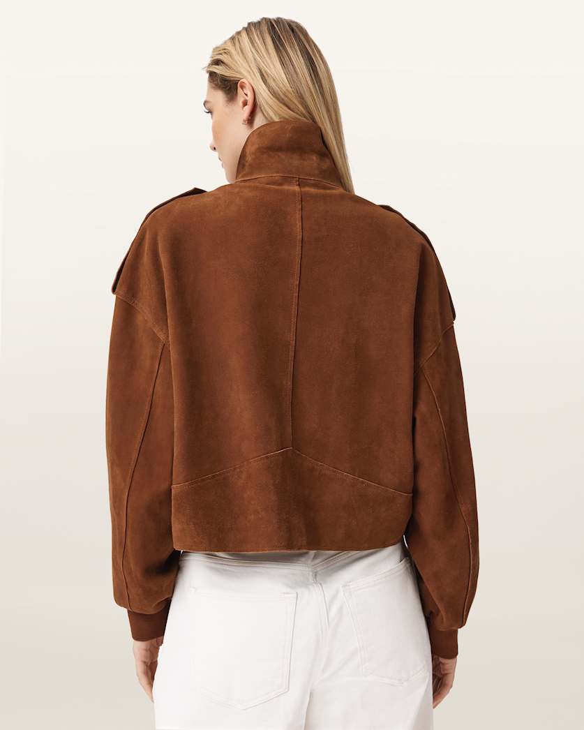 AllSaints Lowden Suede Jacket Women's Cognac Brown Women's