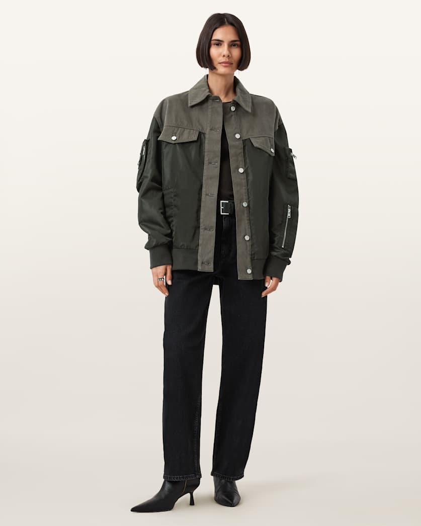 AllSaints Verity Relaxed Fit Bomber Jacket Women's Khaki Green Women's