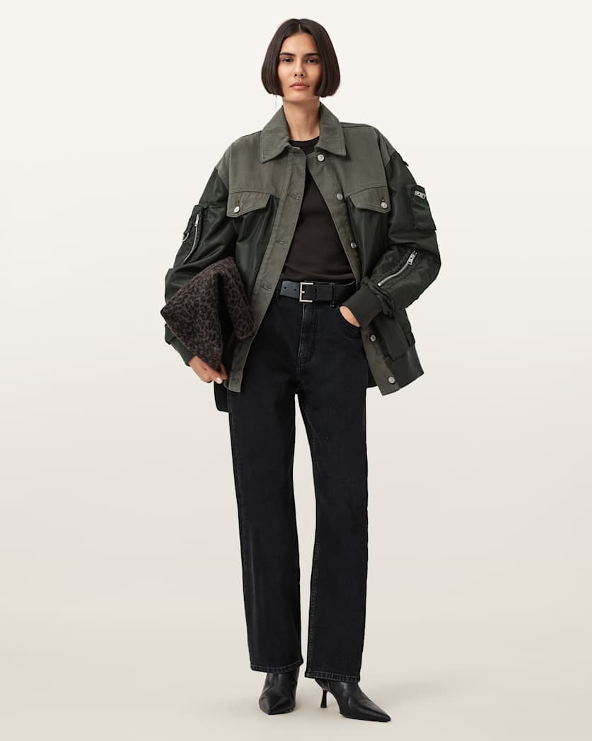 AllSaints Verity Relaxed Fit Bomber Jacket Women's Khaki Green Women's