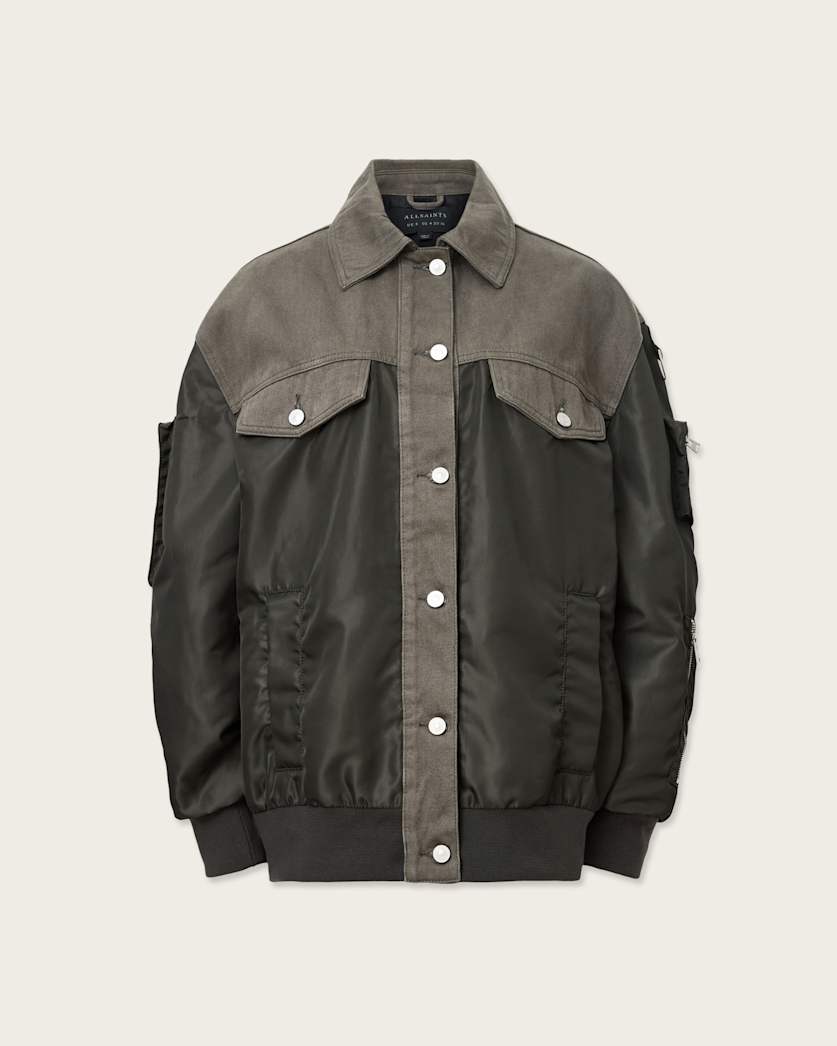 AllSaints Verity Relaxed Fit Bomber Jacket Women's Khaki Green Women's