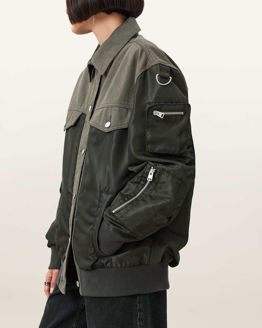 AllSaints Verity Relaxed Fit Bomber Jacket Women's Khaki Green Women's