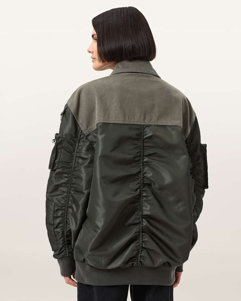 AllSaints Verity Relaxed Fit Bomber Jacket Women's Khaki Green Women's
