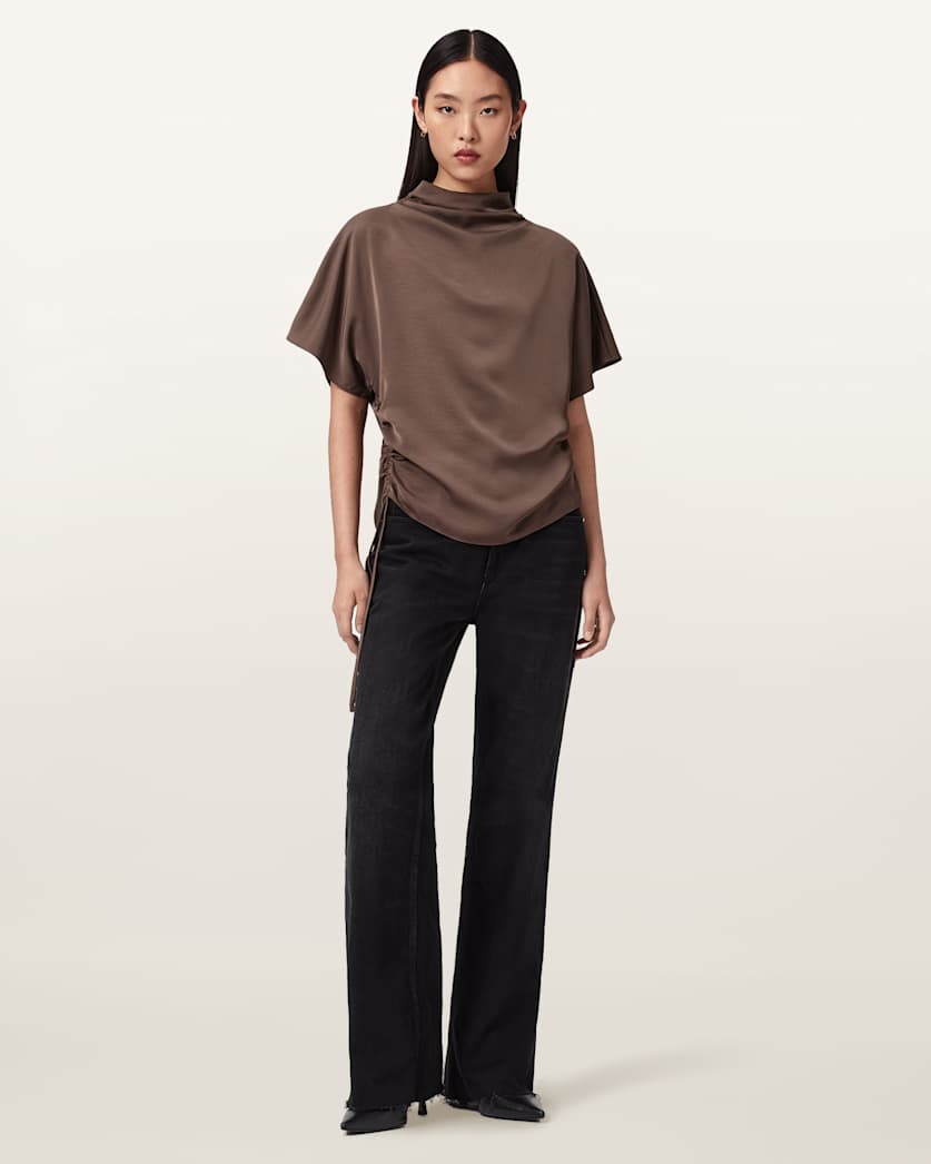 AllSaints Leslie Satin Short Sleeve Top Women's Pot Brown Women's