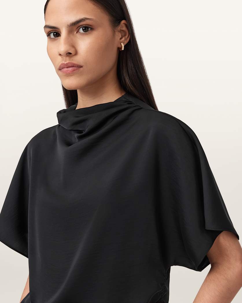 AllSaints Leslie Satin Short Sleeve Top Women's Pot Brown Women's