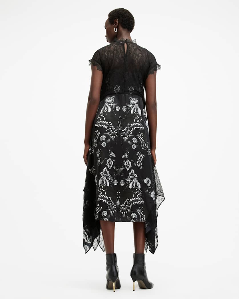 AllSaints Gian Lace Trim Asymmetric Maxi Dress Women's Monica Black Women's