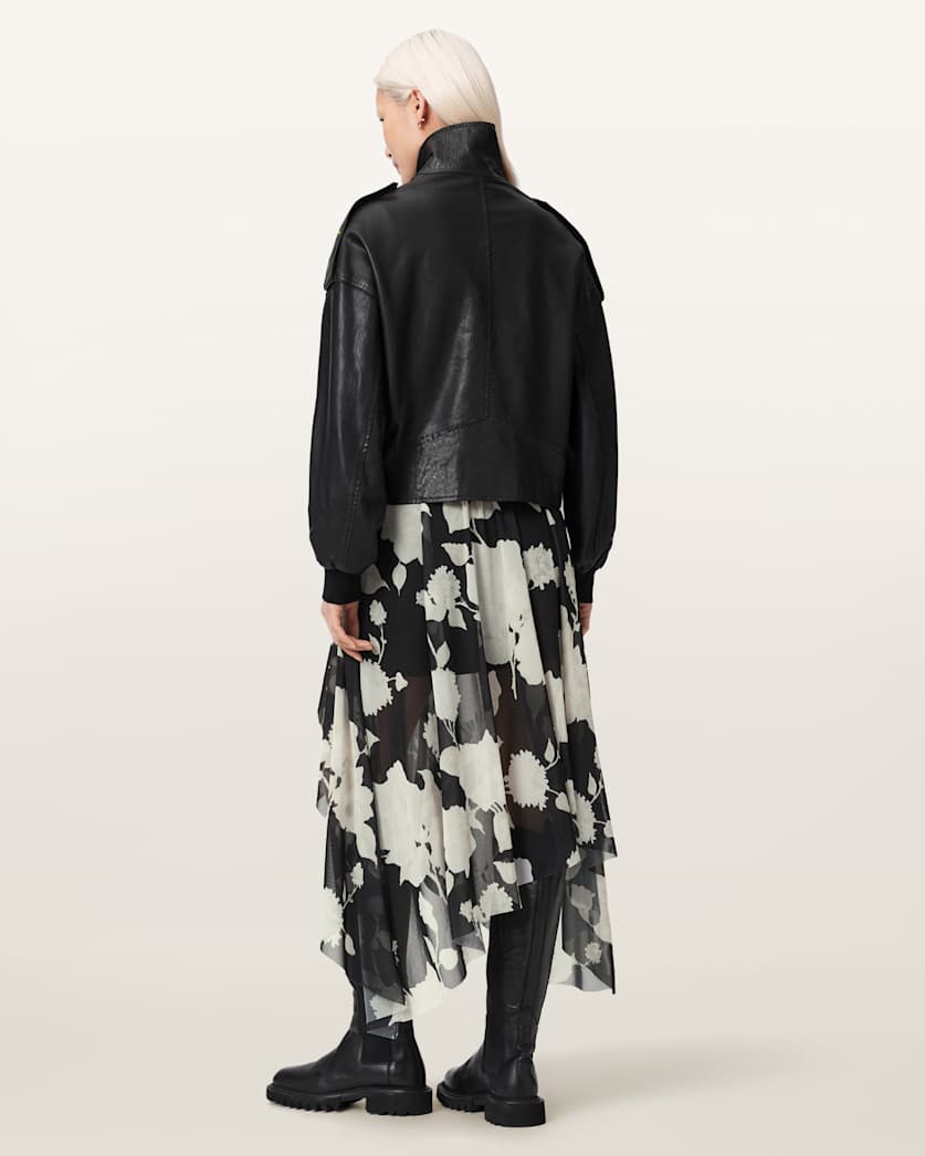 AllSaints Loria Raw Edge Maxi Skirt Women's Fleurz Black Women's