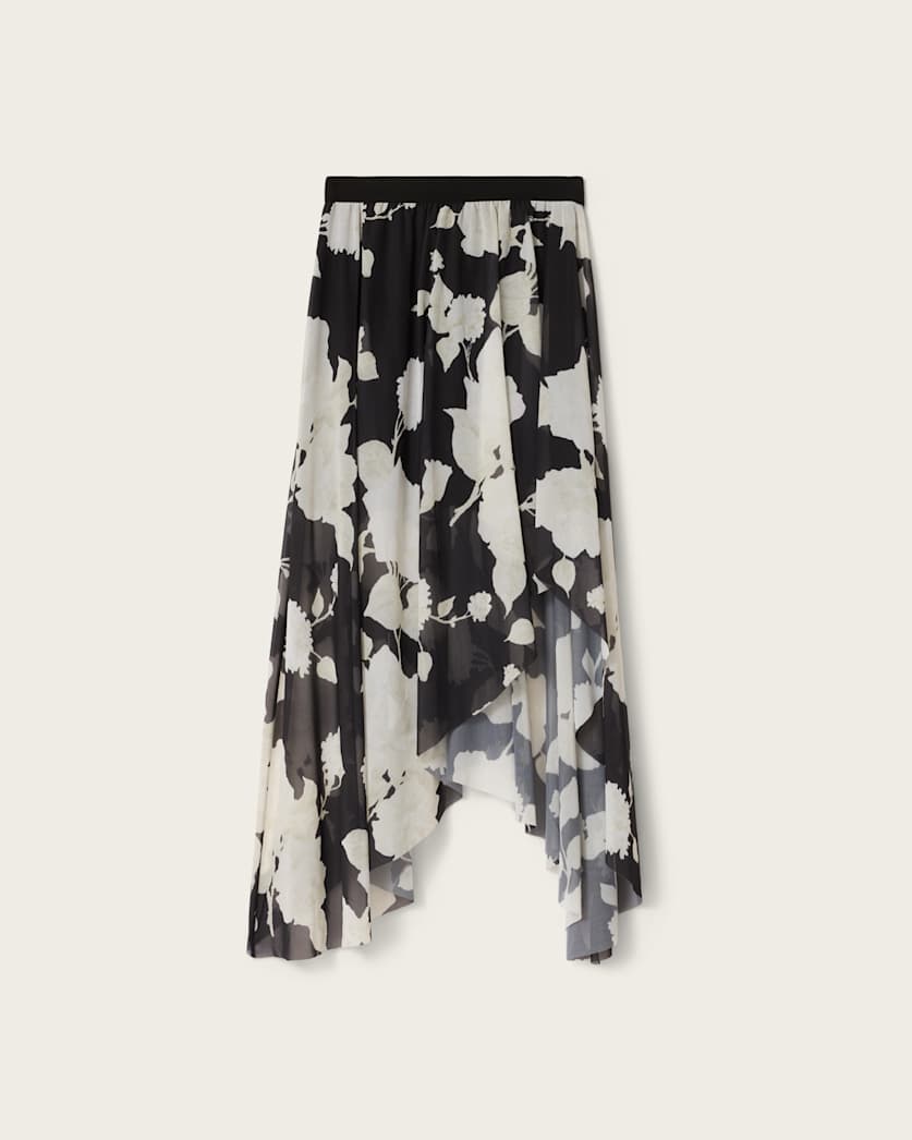 AllSaints Loria Raw Edge Maxi Skirt Women's Fleurz Black Women's